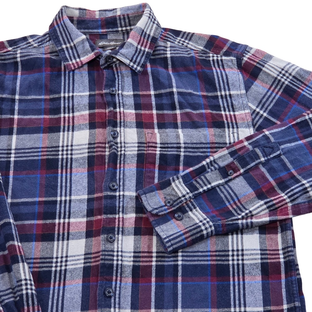 Eddie Bauer Blue Red Flannel Shirt Plaid Long Sleeve‎ Button Up Cotton Mens M